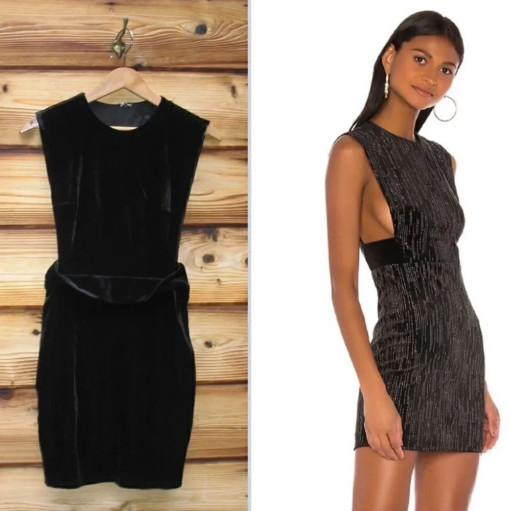 Revolve H:ours Mod Black Velvet Mini Dress No Metallic